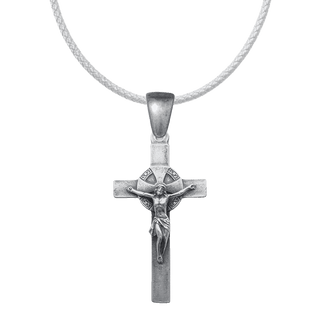 Vintage White Bronze Spanish Crucifix with Shell Crest