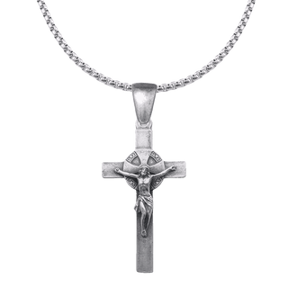Vintage White Bronze Spanish Crucifix with Shell Crest