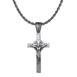 Vintage White Bronze Spanish Crucifix with Shell Crest