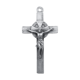 Vintage White Bronze Spanish Crucifix with Shell Crest