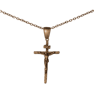 Vintage Bronze Patterned Crucifix with INRI Scroll