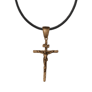 Vintage Bronze Patterned Crucifix with INRI Scroll