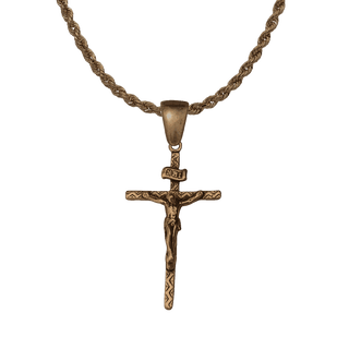 Vintage Bronze Patterned Crucifix with INRI Scroll