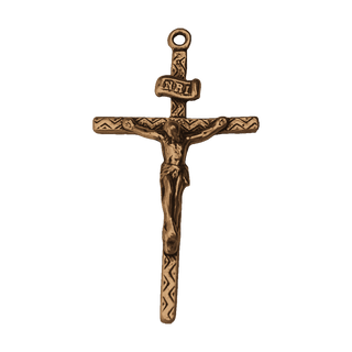Vintage Bronze Patterned Crucifix with INRI Scroll