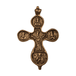 Vintage Bronze Russian Orthodox Cross with Saints - reverse
