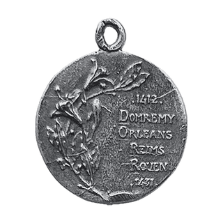 Vintage White Bronze Joan of Arc Medal, Domremy to Rouen — reverse