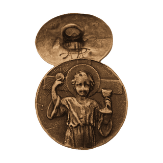 Vintage Bronze Child Jesus with the Eucharist Button