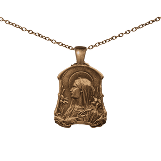 Vintage Bronze Virgin Mary with Lilies Medal