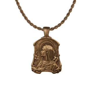 Vintage Bronze Virgin Mary with Lilies Medal