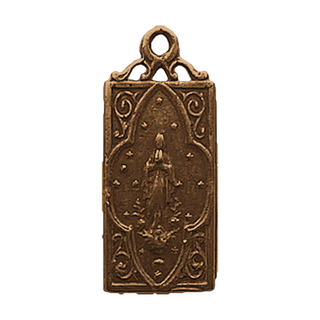 Vintage Bronze Sacred Heart and Our Lady Rectangular Medal — reverse