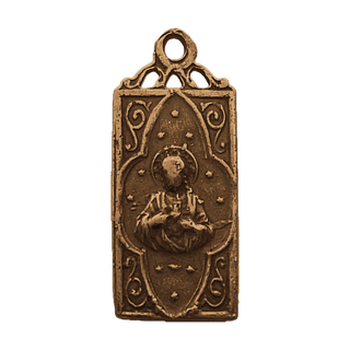 Vintage Bronze Sacred Heart and Our Lady Rectangular Medal