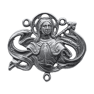Vintage White Bronze Art Nouveau Joan of Arc Rosary Center