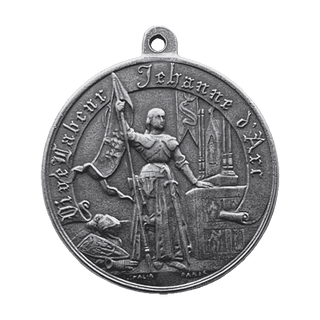 Vintage White Bronze Joan of Arc Medal, France, Large