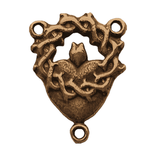 Vintage Bronze Sacred Heart and Crown of Thorns Center