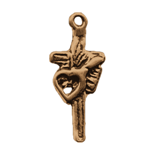 Vintage Bronze Heart Cross, Latin American Folk Style