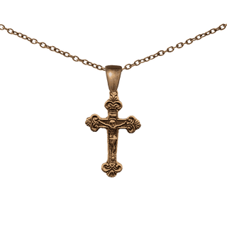 Vintage Bronze Christening Crucifix with Fleur-de-Lis
