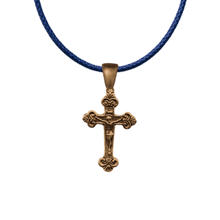 Vintage Bronze Christening Crucifix with Fleur-de-Lis