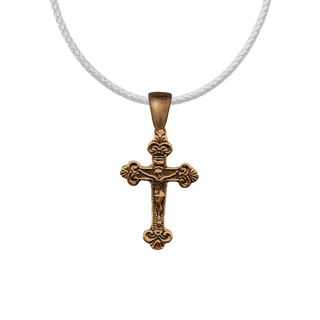 Vintage Bronze Christening Crucifix with Fleur-de-Lis