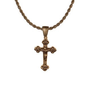 Vintage Bronze Christening Crucifix with Fleur-de-Lis