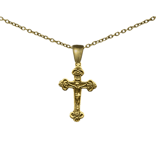 Vintage Yellow Bronze Christening Crucifix with Fleur-de-Lis