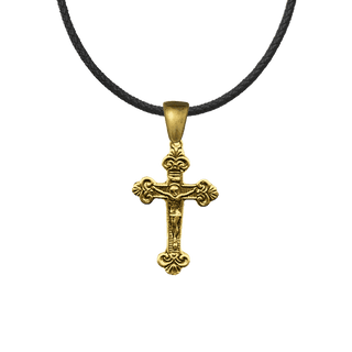 Vintage Yellow Bronze Christening Crucifix with Fleur-de-Lis