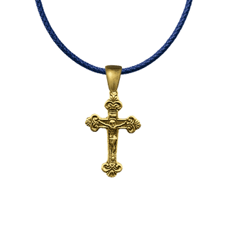 Vintage Yellow Bronze Christening Crucifix with Fleur-de-Lis