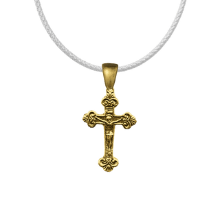 Vintage Yellow Bronze Christening Crucifix with Fleur-de-Lis