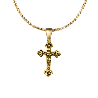 Vintage Yellow Bronze Christening Crucifix with Fleur-de-Lis