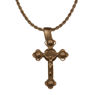 Vintage Bronze Four Roses Crucifix