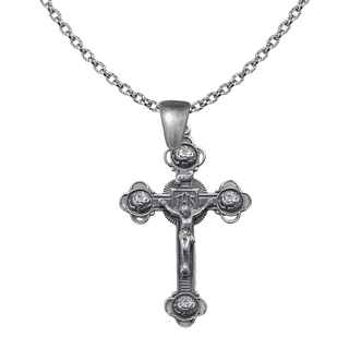 Vintage White Bronze Four Roses Crucifix