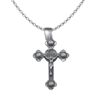 Vintage White Bronze Four Roses Crucifix
