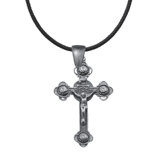 Vintage White Bronze Four Roses Crucifix