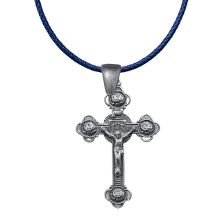 Vintage White Bronze Four Roses Crucifix
