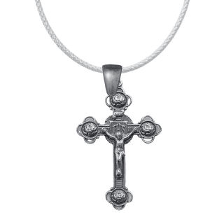 Vintage White Bronze Four Roses Crucifix