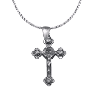 Vintage White Bronze Four Roses Crucifix