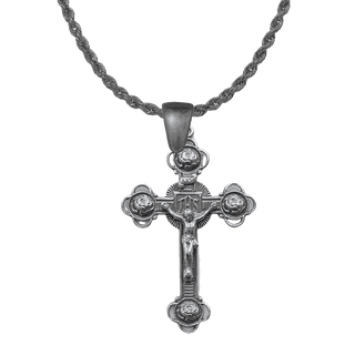 Vintage White Bronze Four Roses Crucifix