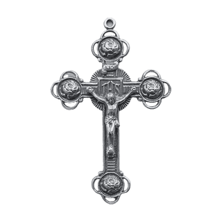 Vintage White Bronze Four Roses Crucifix