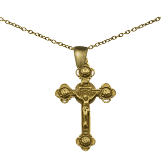 Vintage Yellow Bronze Four Roses Crucifix