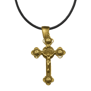 Vintage Yellow Bronze Four Roses Crucifix