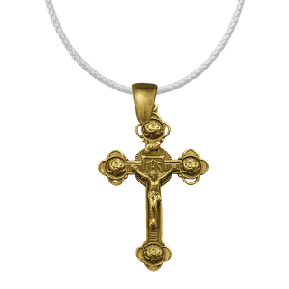 Vintage Yellow Bronze Four Roses Crucifix