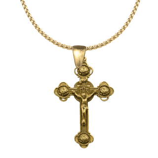 Vintage Yellow Bronze Four Roses Crucifix