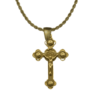 Vintage Yellow Bronze Four Roses Crucifix