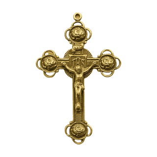 Vintage Yellow Bronze Four Roses Crucifix