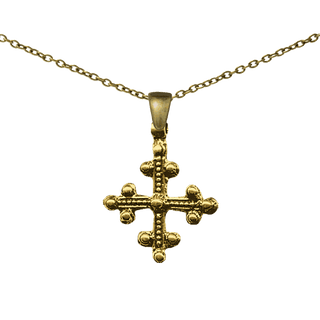 Vintage Yellow Bronze Coptic Beaded Trinity Cross