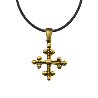 Vintage Yellow Bronze Coptic Beaded Trinity Cross