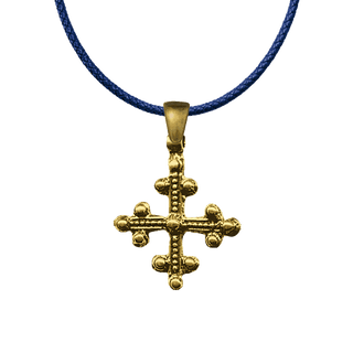 Vintage Yellow Bronze Coptic Beaded Trinity Cross
