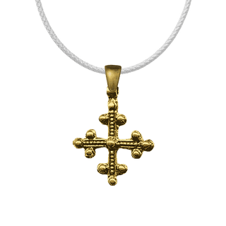 Vintage Yellow Bronze Coptic Beaded Trinity Cross