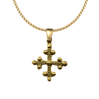 Vintage Yellow Bronze Coptic Beaded Trinity Cross