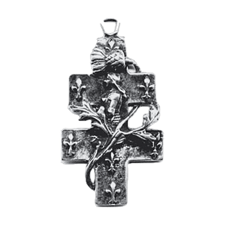 Vintage White Bronze Joan of Arc Cross of Lorraine