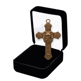 Vintage Bronze Holy Face and Sacred Heart Cross
